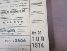 Turun (Turku) jakoalue puhelinluettelo TUR 1974 Turku, Kemiö, Korppoo, Loimaa, Maarianhamina, Salo, Uusikaupunki - Turun liike- ja ammattihakemisto (keltaiset sivut)