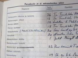 Sairaanhoitajataroppilaan opintokirja (arvostelu- ja suorituskirja) - Oulun sairaanhoitajatarkoulu S.R. 1958