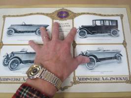 Audi  Sport-Zweisitzer, Sport-Phaeton, Limousine 191? -myyntiesite, esitteessä mainitaan saavutuksina vv. 1911-14 kilpailujen voittoja, joten 10-lukua?