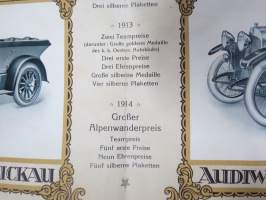 Audi  Sport-Zweisitzer, Sport-Phaeton, Limousine 191? -myyntiesite, esitteessä mainitaan saavutuksina vv. 1911-14 kilpailujen voittoja, joten 10-lukua?