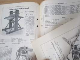 Hankkija - Koneluettelo nr 7B 1935 Separaattorit, Kirnut, Puutarharuiskut, Pellavakoneet, Tuulettajat, Mankelit, Rouhijat, Nostokurjet, tientekokoneet, Kuljetuskärry