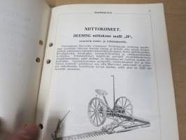 Hankkija - Koneluettelo nr 4B 1938 Niittokoneet, Ruohonleikkaajat, Hevosharavat, Elonleikkuulaitteet, Elonleikkuukoneet, Heinänsiirtolaitteet