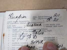 Volvo LV 70 D kuomrma-auto - K-211, Posti- ja lennätinhallitus - Kuopion Posti- ja lennätinkonttori, 18.6.1947 ja katsastuksia myöh. -rekisteriote / registerutdrag