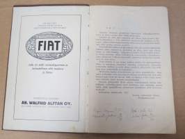 Suomen Automobiili Klubi - Suomen yleisemmin käytettyjen maanteiden välimatka-luettelo 1923, sisältää runsaasti mainoksia, klubin säännöt, Fiatin sponsoroima
