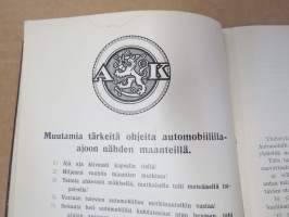 Suomen Automobiili Klubi - Suomen yleisemmin käytettyjen maanteiden välimatka-luettelo 1923, sisältää runsaasti mainoksia, klubin säännöt, Fiatin sponsoroima