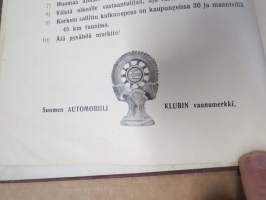 Suomen Automobiili Klubi - Suomen yleisemmin käytettyjen maanteiden välimatka-luettelo 1923, sisältää runsaasti mainoksia, klubin säännöt, Fiatin sponsoroima