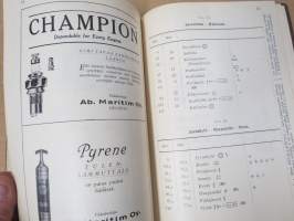 Suomen Automobiili Klubi - Suomen yleisemmin käytettyjen maanteiden välimatka-luettelo 1923, sisältää runsaasti mainoksia, klubin säännöt, Fiatin sponsoroima