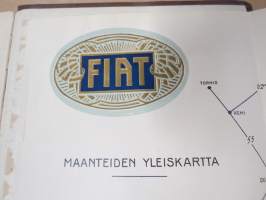Suomen Automobiili Klubi - Suomen yleisemmin käytettyjen maanteiden välimatka-luettelo 1923, sisältää runsaasti mainoksia, klubin säännöt, Fiatin sponsoroima