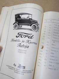 Suomen Automobiili Klubi - Suomen yleisemmin käytettyjen maanteiden välimatka-luettelo 1923, sisältää runsaasti mainoksia, klubin säännöt, Fiatin sponsoroima