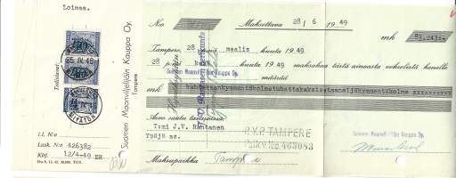 Suomen Maanviljelijäin Kauppa Tampere 1949  PYP Tampere vekseli