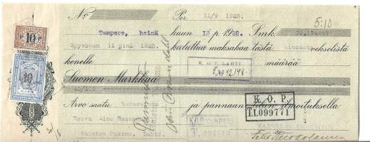 Sarvis Oy 1928 KOP Tampere vekseli