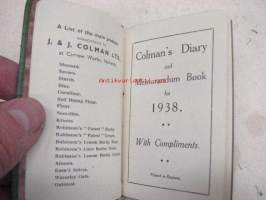 Colman´s diary for 1938 -sinappivalmistajan vuosikalenteri