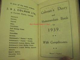 Colman&#039;s diary for 1939 -sinappivalmistajan vuosikalenteri