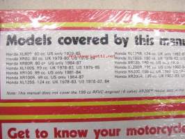 Honda XL/XR 80, 100, 125, 185 &amp; 200 2-valve models  80cc-99cc-124cc-180cc-195cc. 1978-1987 Owner´s workshop manual -(omistajan) korjaamokäsikirja