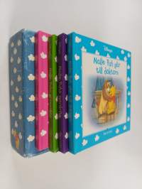Nalle Puh setti 4 kirjaa : Nalle Puhs grannskap ; Nalle Puhs första dag is skolan ; Nalle Puhs mardröm ; Nalle Puh går till doktorn (Laatikossa)