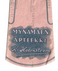 Mynämäen Apteekki  K Holmström , resepti  signatuuri  1944