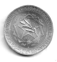 Italia 10 Euro 2003  Italian Presidency of European Union Council.Hopeaa / silver 22 g (925/1000) pillerissä