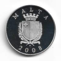 Malta 10 Euro 2008 Auberge de CastilleKM 136Hopea / hopea 28,28 g (925/1000)Proof pillerissä