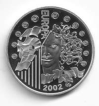 Ranska 1½ Euro 2002 EuropaEropean Monetary UnionHopeaa / silver 22,20 g (900/1000) pillerissä