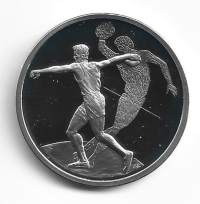 Kreikka 10 Euro 2004  KiekkoKesäolympialaiset Ateenassa  Hopeaa / silver 34 g (925/1000). Proof  01-0  pillerissä