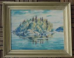 Daniel Pesu, &quot;Sortavala&quot; sign 1944 akvarelli kehystetty 35x42 cm