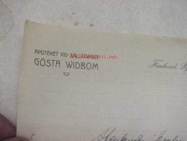 Apoteket vid Salutorget Gösta Widbom, Björneborg, 22.5.1914 -asiakirja, allekirjoitus Gösta Widbom