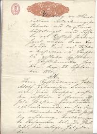 Utdrag av Häradsrättens inteckningar  Iniö Velkua  2 x 50 penniä 1880 veromerkkipaperi 7 sivua asiakirja