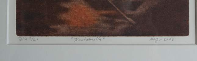 Aleksi Joensuu, grafiikka &quot;Kuutamolla&quot; sign tpla 2/30  MAJ koko 44x40 cm kehystetty
