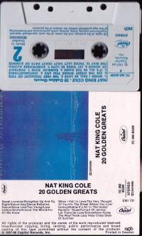 C-kasetti - Nat King Cole - 20 Golden Greats. (7C 262-85329). 20 raitaa.(Jazz, Big Band, Swing)