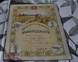 Lounais-Suomen Osuusmeijeriliitto - kunniakirja 1917 ja 1919 piirtänyt Kaarlo Koskenvoima 1910 ( Kalle Kaarna) yht 2 kpl erä alustalla sivun molemmin puolin 41x31 cm