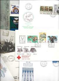 FDC kuoria, valokuvia, tarroja yms sekal erä n 20 kpl