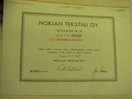 Nokian Tekstiili Oy, Tampere 1955, 3 000 mk -osakekirja