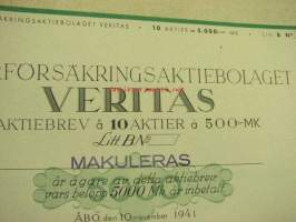 Återförsäkringsaktiebolaget Veritas, Åbo 1941, 5 000 mk Litt. B -osakekirja