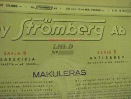 Oy Strömberg Ab, Helsinki 1943, 50 000 mk -osakekirja