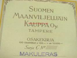 Suomen Maanviljelijäin Kauppa Oy, Tampere 1948, 10 000 mk -osakekirja
