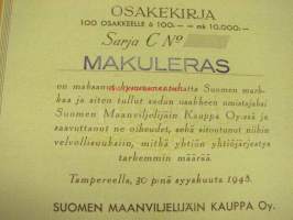 Suomen Maanviljelijäin Kauppa Oy, Tampere 1948, 10 000 mk -osakekirja