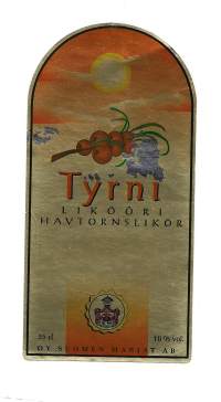 Suomen Marjat Tyrni Likööri  - liköörietiketti viinaetiketti