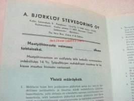 A. Björklöf Stevedoring Oy Maatyöhinnasto Kotka