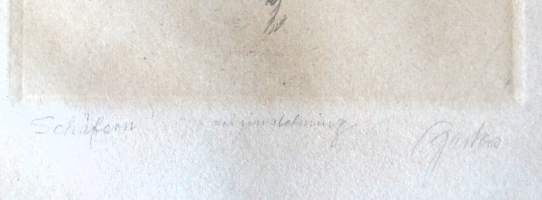 Knut Oskar Wilhelm Gaston Smidt ,&quot;Schäfer&quot; etsaus sign 36X31cm  kehystetty