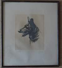 Knut Oskar Wilhelm Gaston Smidt ,&quot;Schäfer&quot; etsaus sign 36X31cm  kehystetty