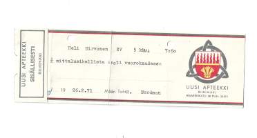 Riihimäki Uusi Apteekki , resepti  signatuuri  1971