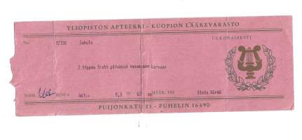 Yliopston  Apteekki Kuopion Lääkevarasto Kuopio, resepti  signatuuri  1962