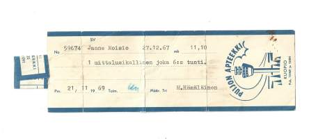 Puijon Apteekki Kuopio  - resepti signatuuri  1969