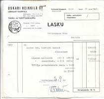 Oskari Heikkilä Loimaan kauppala Tukku- ja Vähittäiskauppa oy 1963 ,  firmalomake + 8 lähetyslistaa
