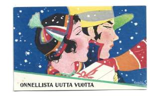 Onnellista Uutta Vuotta sign taiteilijakortti - postikortti kulkematon koululaiskortti koko