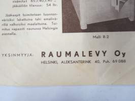 Rauma jääkaappi R-2 - puurakenteinen galvanoidulla jääsäiliöllä -myyntiesite / käyttöohje