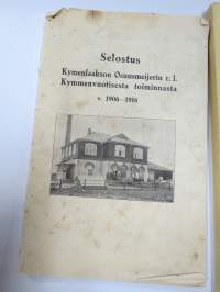 Selostus Kymenlaakson Osuusmeijerin toiminnasta v. 1906-1916 + Kymenlaakson Osuusmeijeri 1905-1955 historiikit