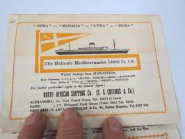 Weeks in Alexandria (Egypt), 3-16 September 1960 -englannin- ja arabiankielinen opas suurkaupungin hotelli-, matkailu-, laivaristeily- ym. tarjontaan