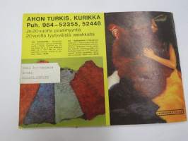 Ahon Turkis, Mieto -postimyyntikuvasto 1972-73, turkit, turkislakit, saappaat, hansikkaat, autovällyt, istuinsuojat, vaatteet, kodin kankaat, ym.