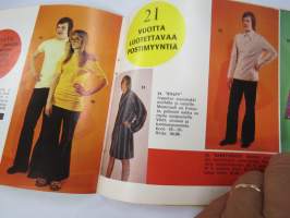 Ahon Turkis, Mieto -postimyyntikuvasto kevät-kesä 1973, takit, lakit, , saappaat, hansikkaat, autovällyt, istuinsuojat, vaatteet, kodin kankaat, ym.